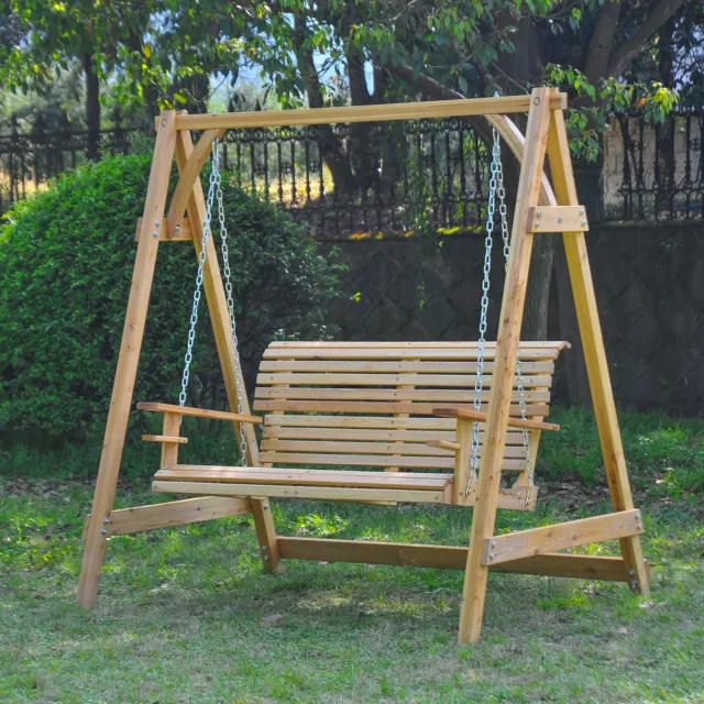 2 Seater Larch Wood Wooden Garden Swing Chair Seat Hammock Bench Lounger Outdoor