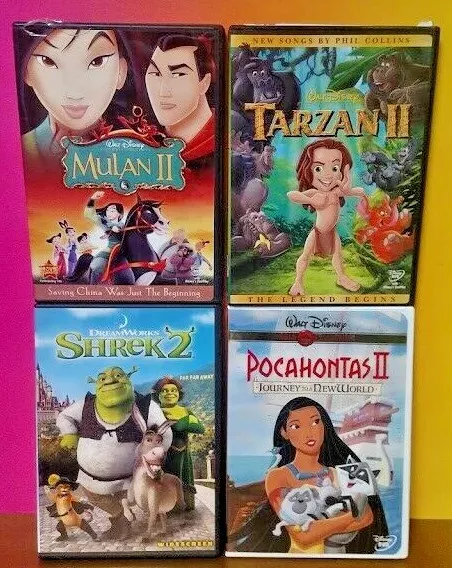 Disney Tarzan II, Pocahontas II, Mulan II, Shrek 2  - DVD Movie Lot Pixar