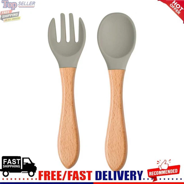 Baby Wooden Silicone Feeding Spoon Toddlers BPA-free Tableware (22)