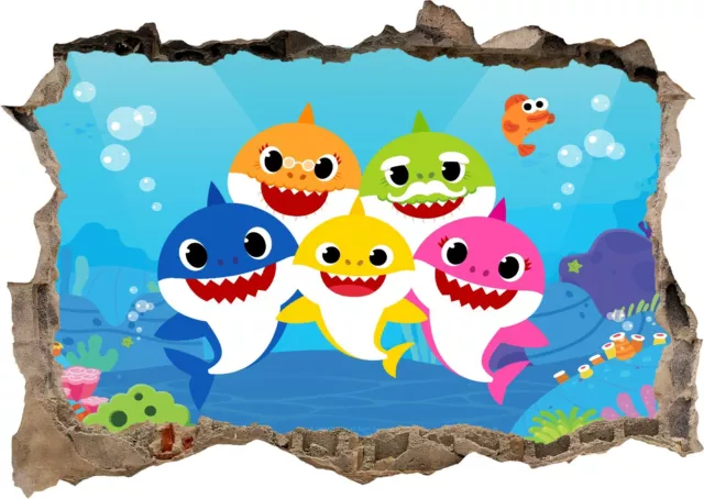 Baby Hai Familie Fisch Kinder 3D Wandbild Wandansicht Aufkleber Poster Aufkleber z776
