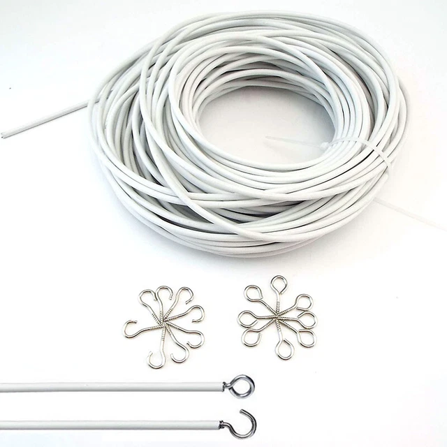 Curtain Wire White Net With with Hooks and Eyes For Window Door Cable Cord Rod