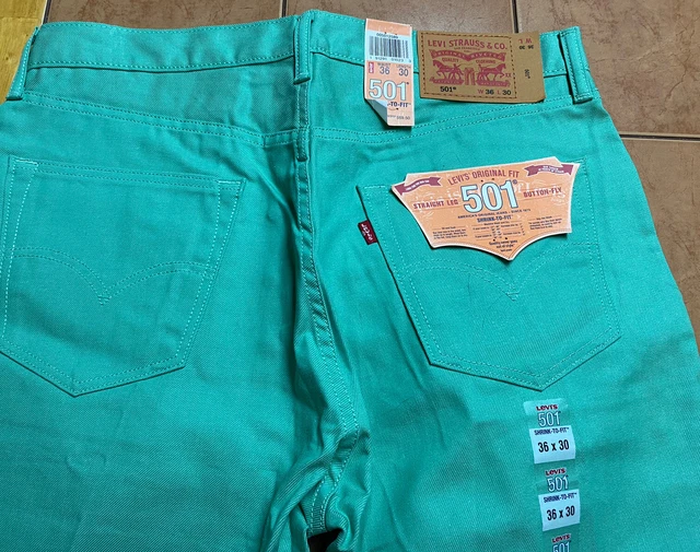 NEW Premium Levis 501 Jeans Original Shrink to Fit Raw Denim Green Sz 36 x 30