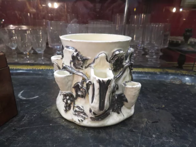 ancien vase pique fleurs en faience de langeais decor de vigne argentee epok1900