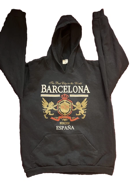 UK6 Barcelona Spagna felpa con cappuccio con logo blu navy