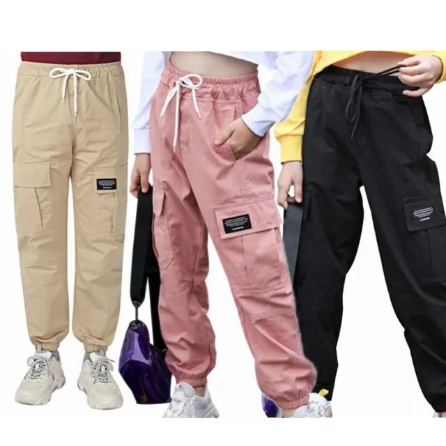 Girl Cargo Pants Drawstring Stretchy Trousers Jogger Hip Hop Athletic Sweatpants