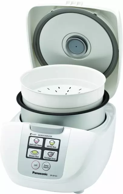 Panasonic 5-Cup Rice Cooker, White/Silver (SR-DF101WST)