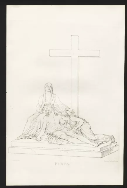 PIETA'  di A. CANOVA ,  incisione di  Moses, 1827 , + passepartout gratuito