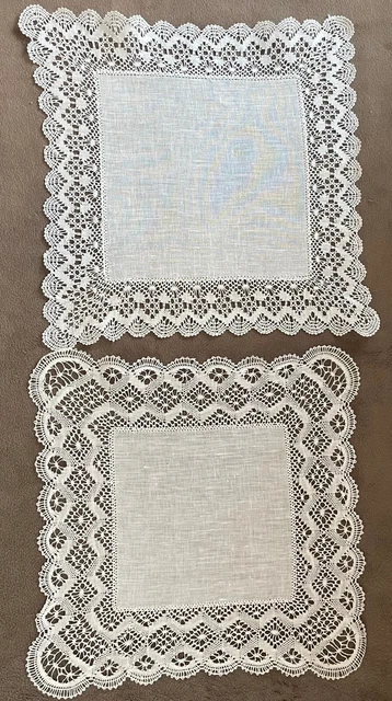 LINGE ANCIEN - Joli napperon carré en broderie blanche et fils tirés sur toile de lin fin - Passion de blanc