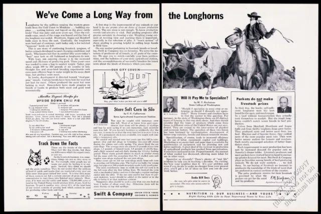 1947 longhorn cattle drive cowboy horse art Swift & Company vintage print ad