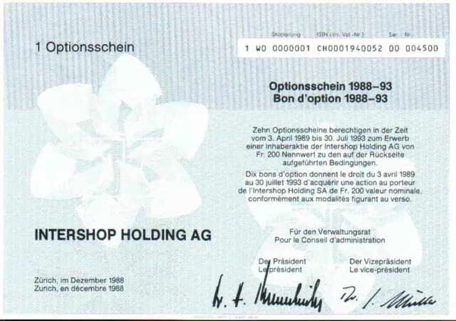 Intershop Holding AG 1er-OS 1988