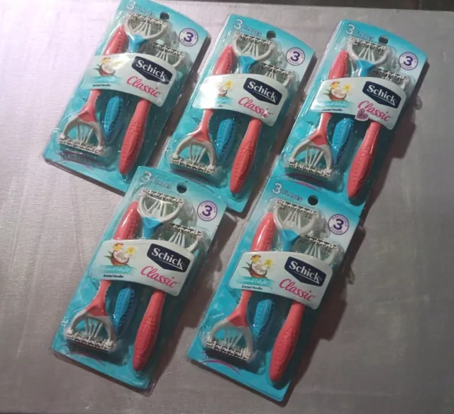 Lote de 15 maquinillas de afeitar clásicas Schick para mujer aroma a coco delicia 5 paquetes de 3
