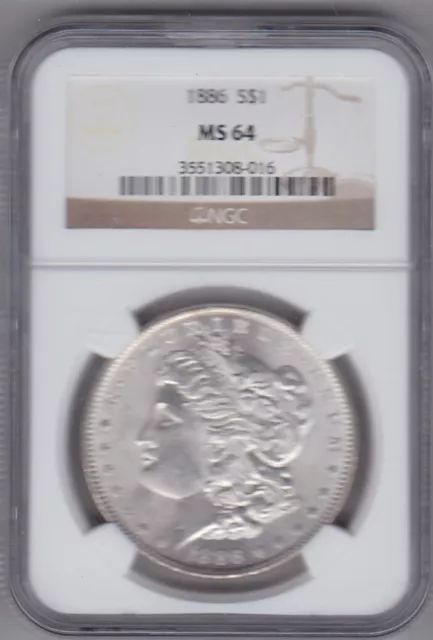 1886 Slabbed & Graded Ngc Ms 64 Usa Silver Morgan Dollar Coin.