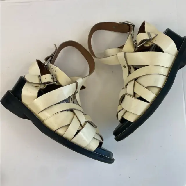 ACNE Studios White Leather Woven Gladiator Strappy Sandals Pointed Toe Size 36