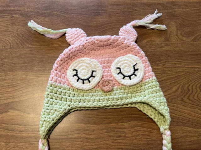 Handmade Crochet Baby Newborn OWL Hat Photo Prop Pink