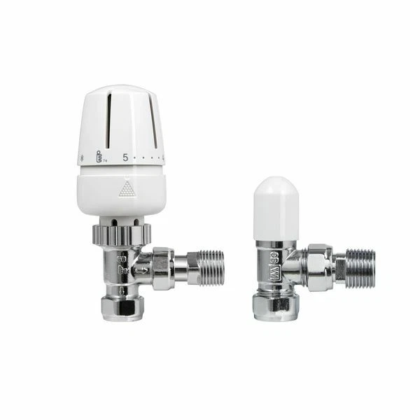 Center 15mm Angled TRV Thermostatic Radiator Valve & Lockshield Pack x 1