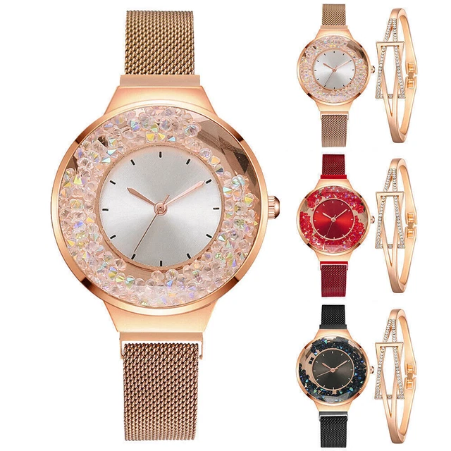 Quartz Watch And Bracelet Set Damen Ladies Girl' Fashion Dress Wristwatch Gift