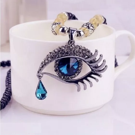 Ojo De Angelo Maravilloso Collar En Perlas, Cristal Real Azul, Protección Horus