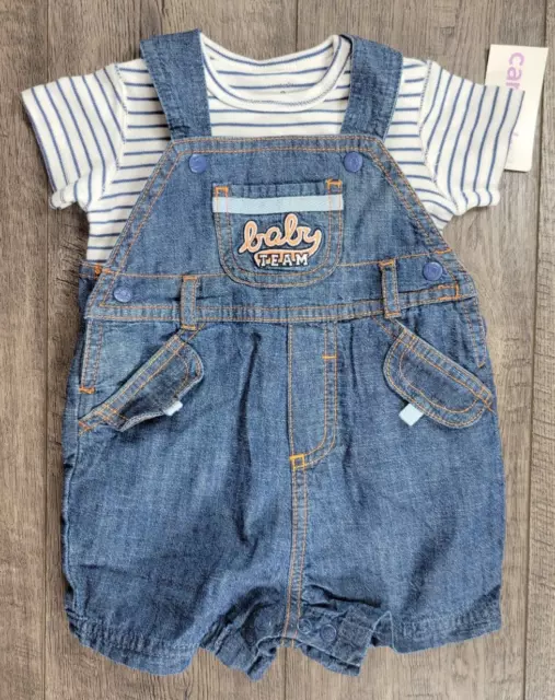 Baby Boy Clothes New Vintage Carter's 3 Month 2pc Team Jean Shortalls Outfit