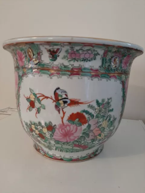 Large Chinese 6 Characters Marked Famille Bird, Butterflies & Flowers Pattern...