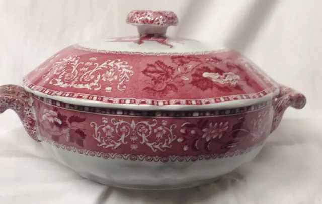 Spode England Camilla Red Round Covered Vegetable Bowl Floral Copeland