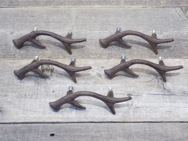 5 Drawer Pulls Antler Horn Handles Cast Iron Deer Elk Cabinet Handle Grasp Horn