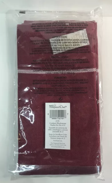 New Pampered Chef #2191 Cranberry Windowpane Napkin Set of 2 Retired NIP