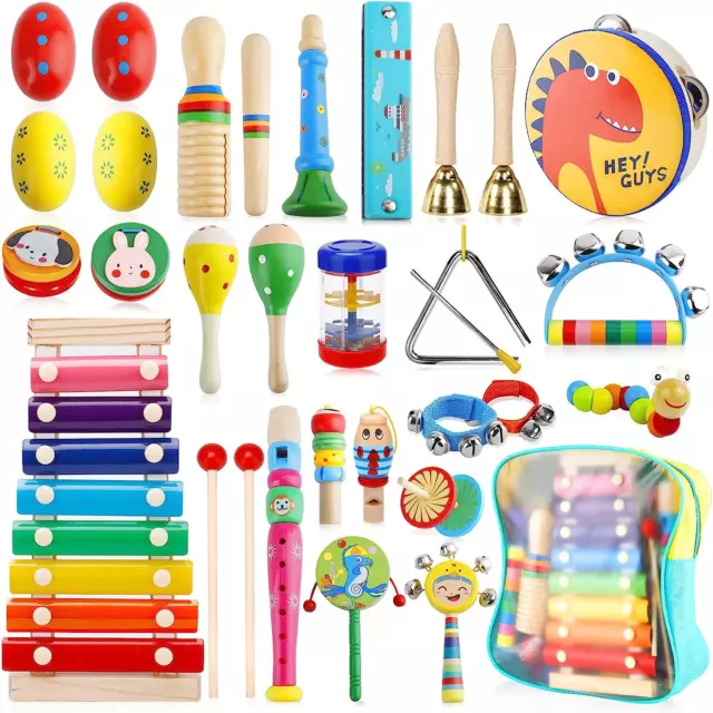 Strumenti Musicali Bambini, 33 Pezzi Percussioni per Bambini Con Zaino, Set Stru