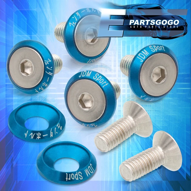 M8 6PCS JDM Aluminum License Fender Bumper Engine Dress Up Bolt Washers Kit Blue
