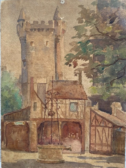 M. Fournier (XX) Aquarelle Tour Donjon Puit Village Saint-Satur Cher Centre