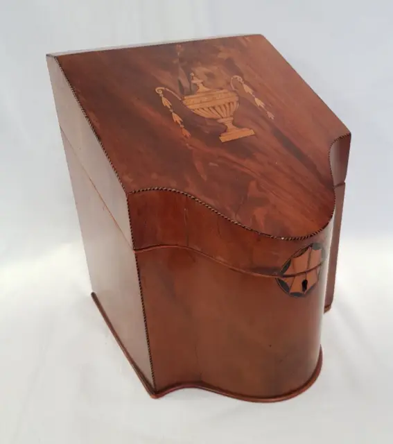 Antique Georgian Mahogany Serpentine Fronted Inlaid Knife Box / Tea Caddy