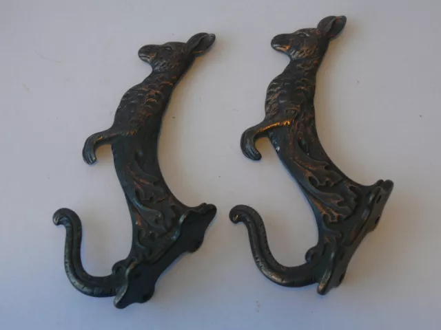 Antique Brass/Bronze Art Nouveau Kangaroo Coat Hooks.