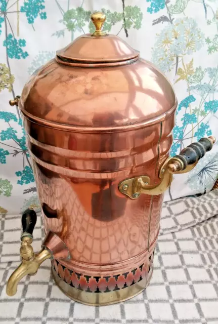 Antique Copper & Brass Hot Water Urn Samovar Tank Brass Tap Stove Kettle