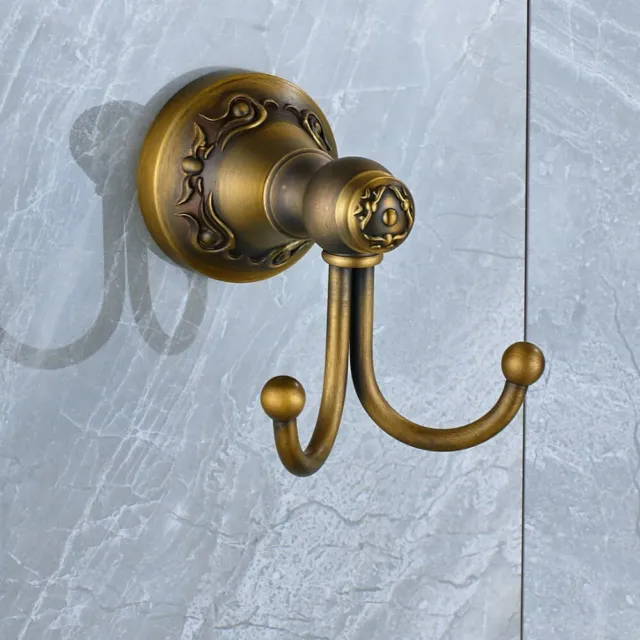 Antique Brass Double Hook Wall Door Towel Robe Bathroom Coat Hanger