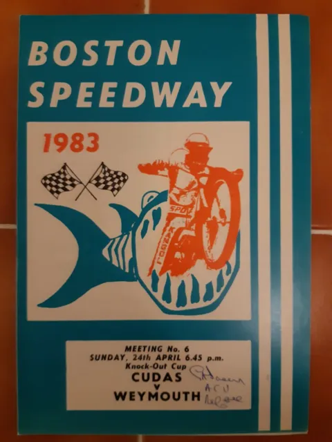 BOSTON vs WEYMOUTH SPEEDWAY PROGRAMME 24/04/1983 (VERY GOOD CONDITION)