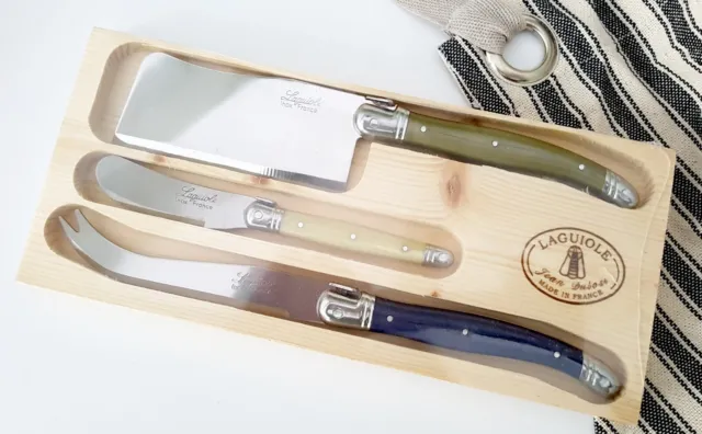 Laguiole Cheese & Butter Knife 3 Piece Olive Green Ivory Blue