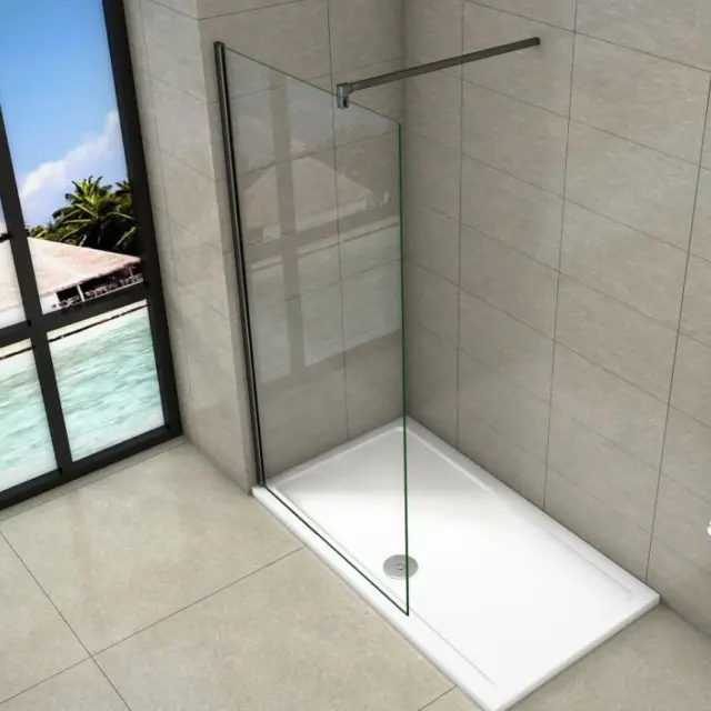 Bathroom Walk In Wet Room Black Shower Enclosure Screen Cubicle Glass Panel Tray