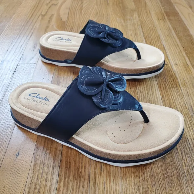 Clarks Womens Flip Flop Thong Sandals Sz 8 Brynn Style Black Leather Sandal