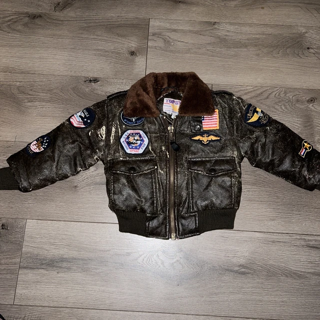 Vintage Childrens Flight Jacket Bomber Top Star Patches Distressed Size 4 80s