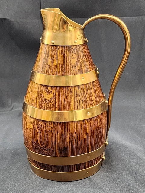 1933 Meilleurs D'Ouvrier De France Brass Oak Barrel Pitcher 9" Antique - Decor
