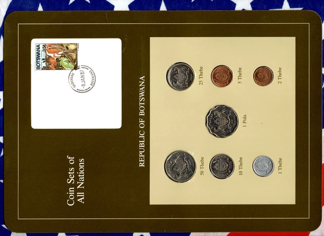 Coin Sets of All Nations Botswana 1981 & 1984 UNC cows 1 Pula 2 Thebe 81