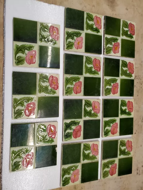 England - Antique Art Nouveau Majolica Tile C1900 (11 Tiles)