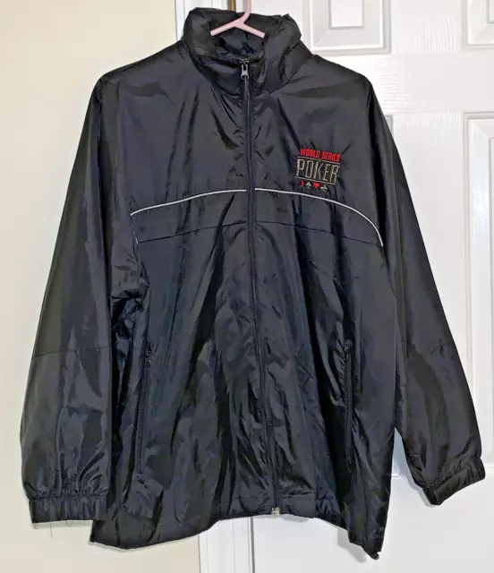 WSOP World Series Poker Jacket Mens Large Embroidered Full Zip Nylon Black Lined