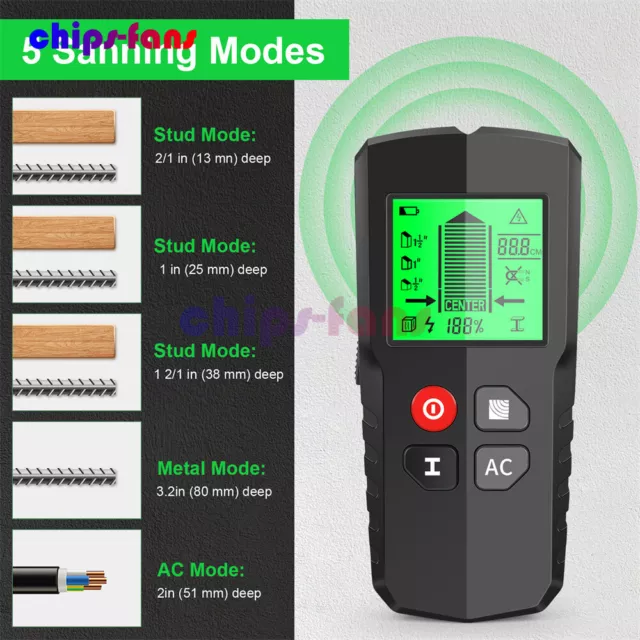 5in1 Stud Finder Wall Metal Detector Backlight AC Live Wire Scanner Wood Checker