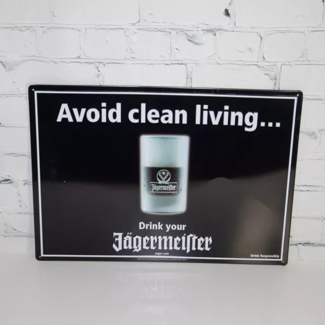 JAGERMEISTER Avoid Clean Living Black Metal Bar Wall Art Sign - 17 W X 12 T