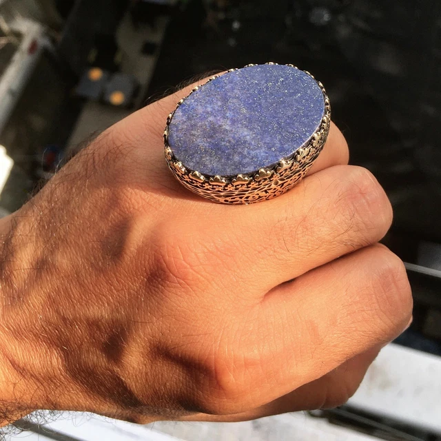 925 Sterling Silver Mens Ring Lapis Lazuli Extraordinary Unique Artisan Jewelry