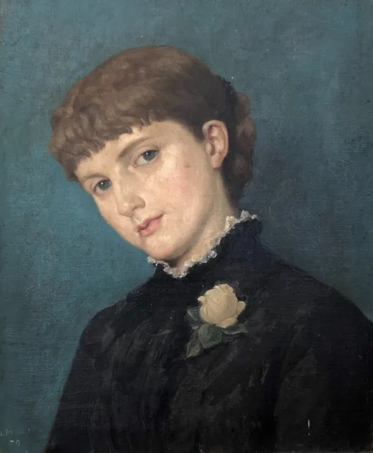 Tableau Ancien, Portrait De Jeune Femme, Huile Sur Toile Signée Et Datée (18)79