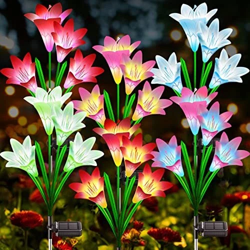 Solar Garden Lights - 6 Pack Upgraded Solar Outdoor Lights with 24 Bigger &