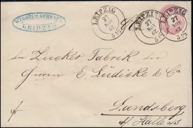 Sachsen 16a Wappen 1 Ngr. auf Brief von LEIPZIG 27.11.1867 nach Landsberg