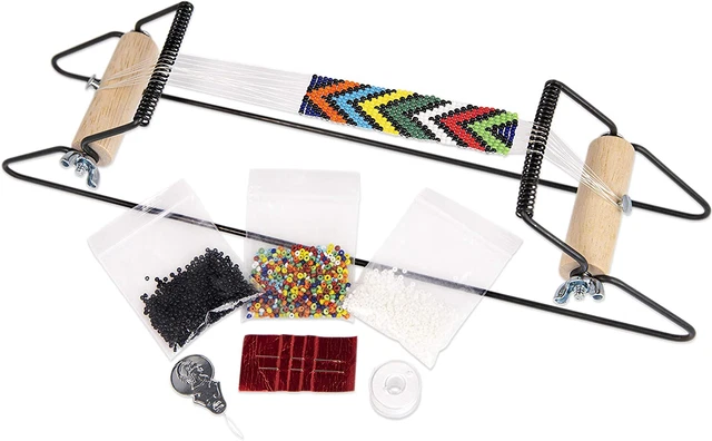 Metal Bead Loom Kit, Includes Loom (12.5" X 2.5" X 3"), Thread, Needles, and 18