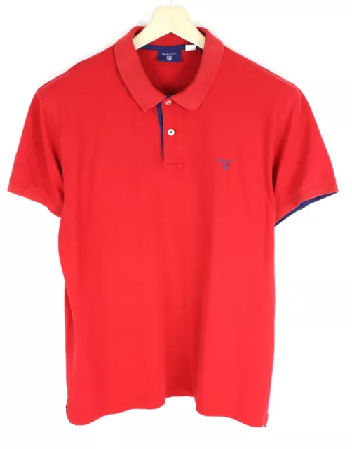 Gant T-Shirt Da Uomo XL Polo Collo Manica Corta Elasticizzato Pullover Rosso